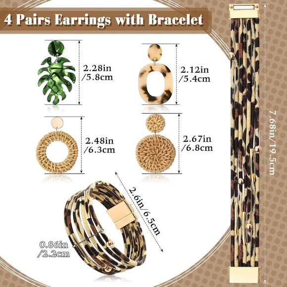 Vacation Purse Set Straw Bag Rattan Earrings Beach Crossbody Jewelry - Picture 3 of 6